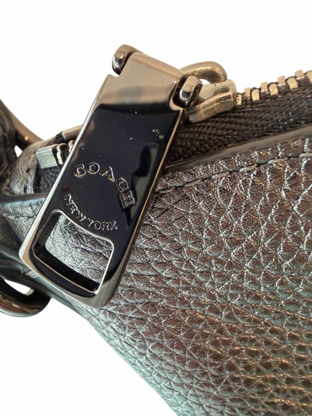 Coach Dark Gray Metallic Leather Dufflette Crossbody Graphite Bag - Picture 6 of 13